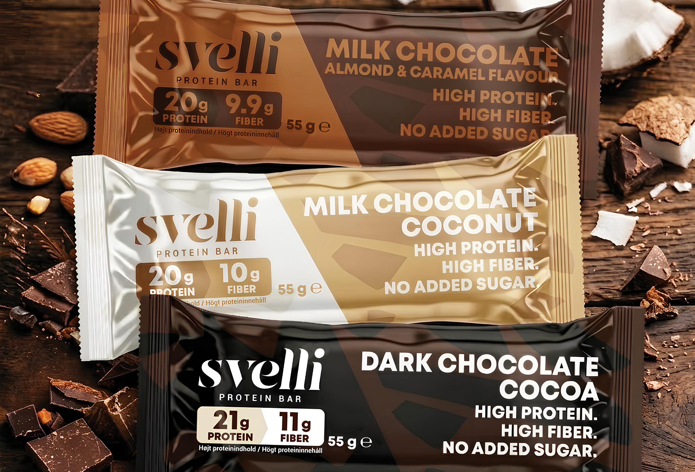 Svelli Milk Chocolate Coconut Proteinbar - Uden tilsat sukker (16 x 55g)