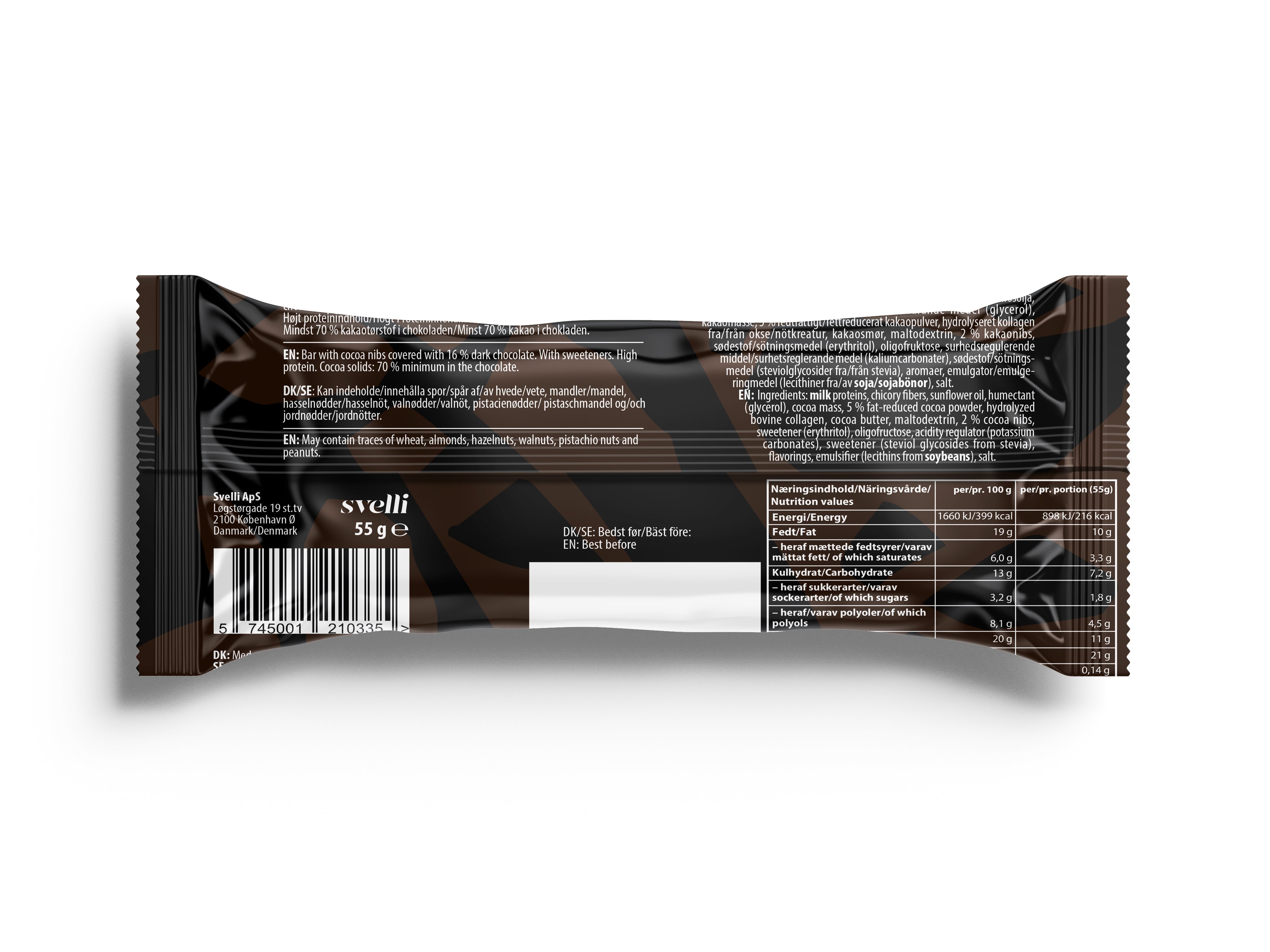Svelli Dark Chocolate Cocoa Proteinbar - Uden tilsat sukker