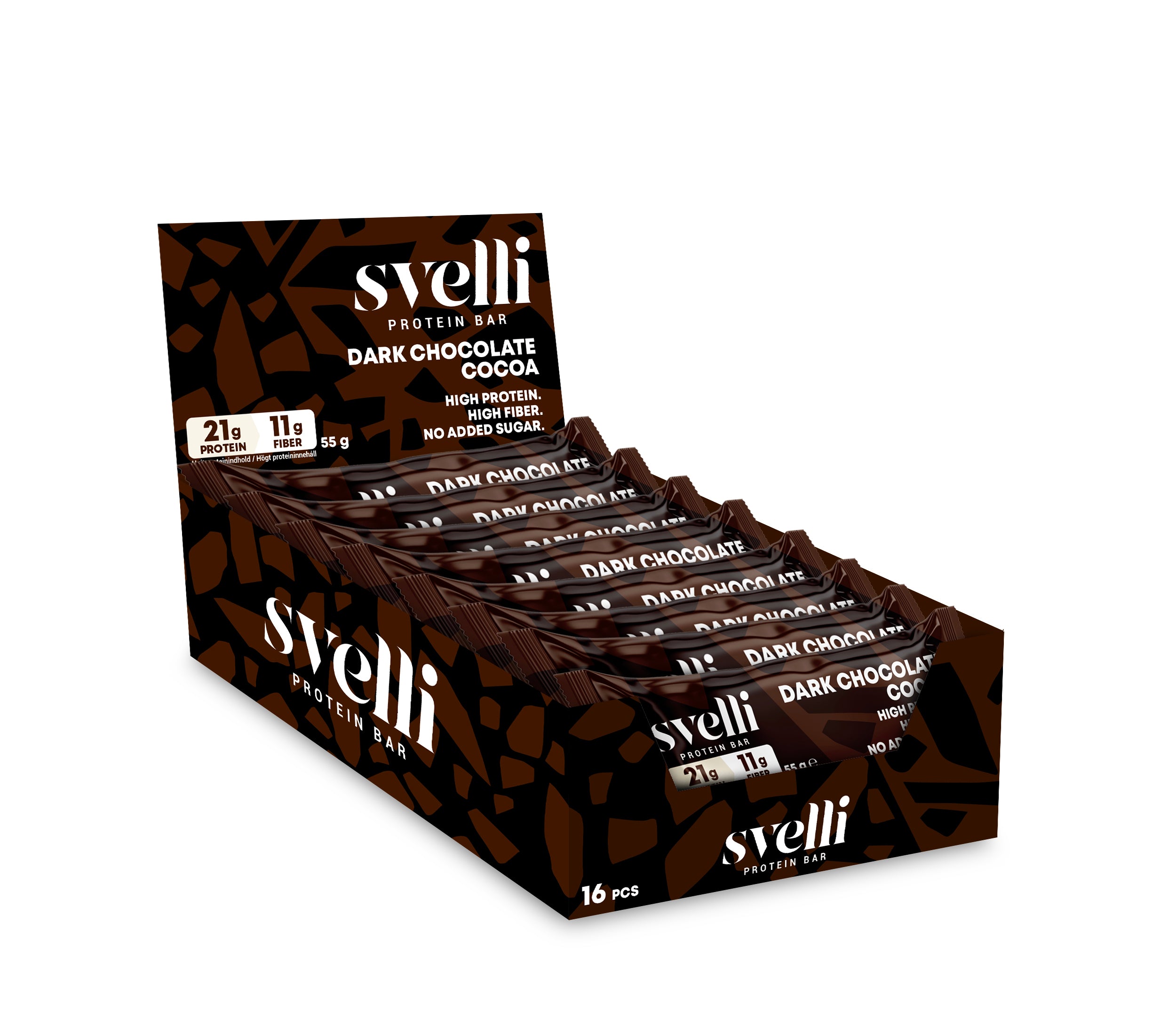 Svelli Dark Chocolate Cocoa Proteinbar - Uden tilsat sukker (16 x 55g)