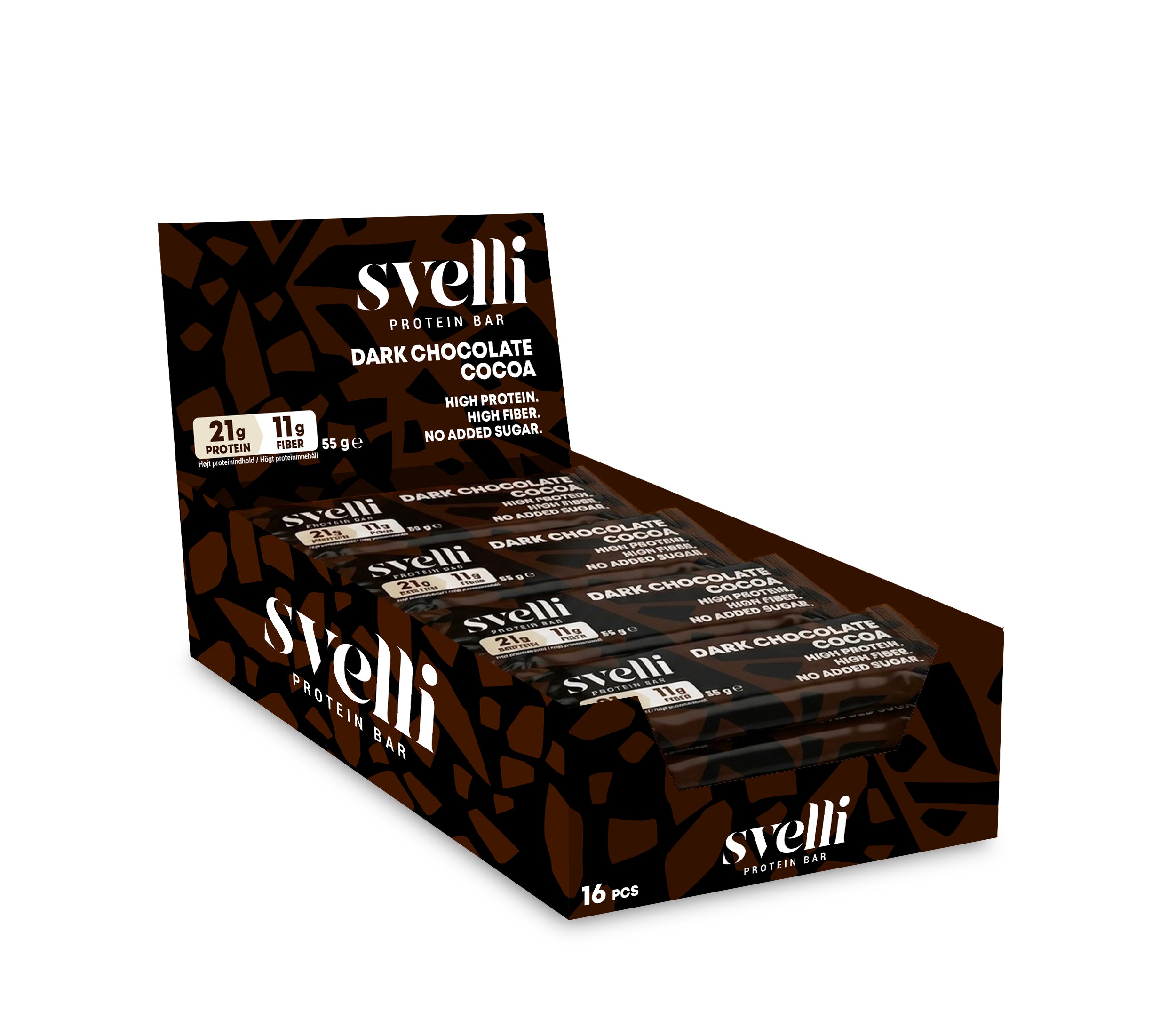 Svelli Dark Chocolate Cocoa Proteinbar - Uden tilsat sukker (16 x 55g)