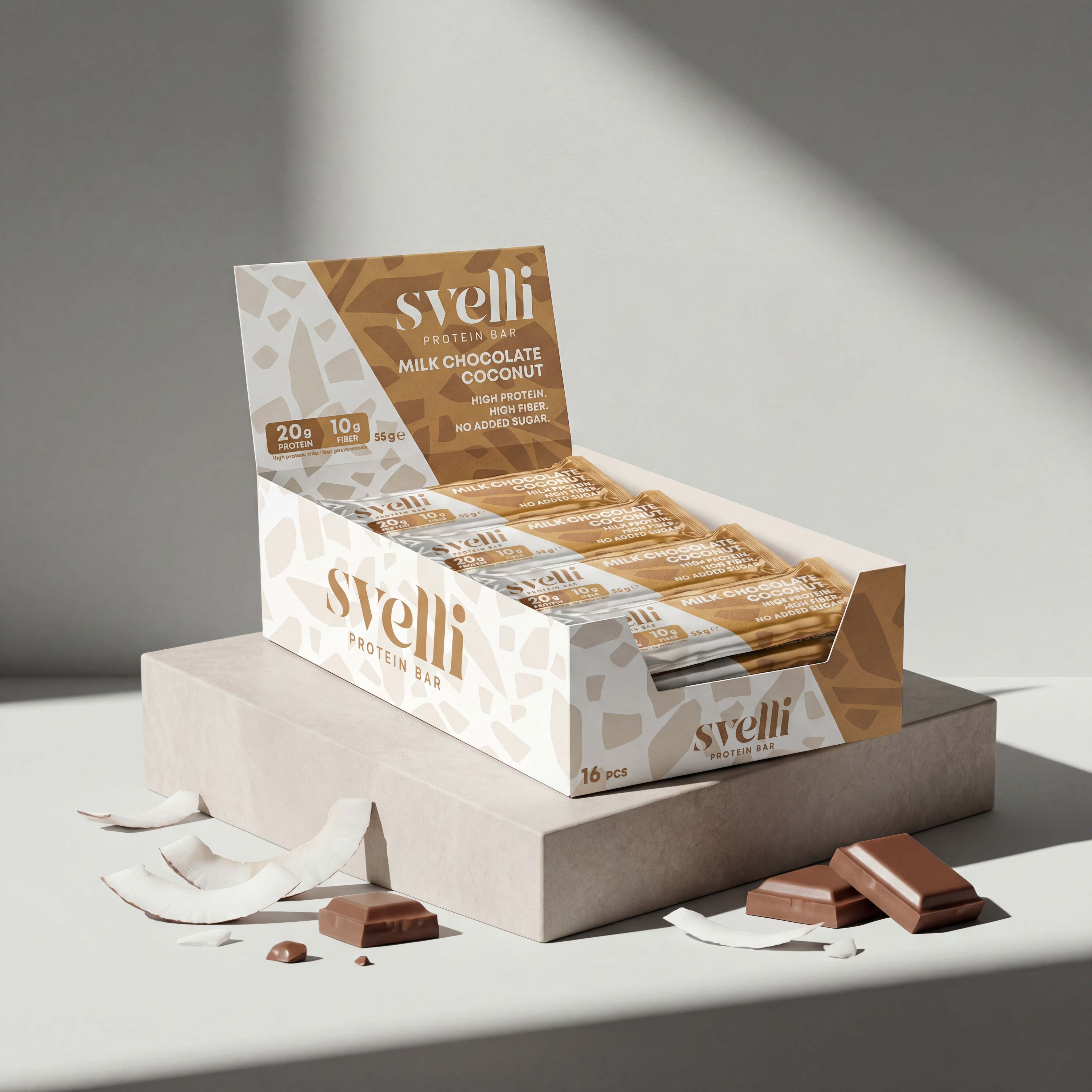 Svelli Milk Chocolate Coconut Proteinbar - Uden tilsat sukker (16 x 55g)