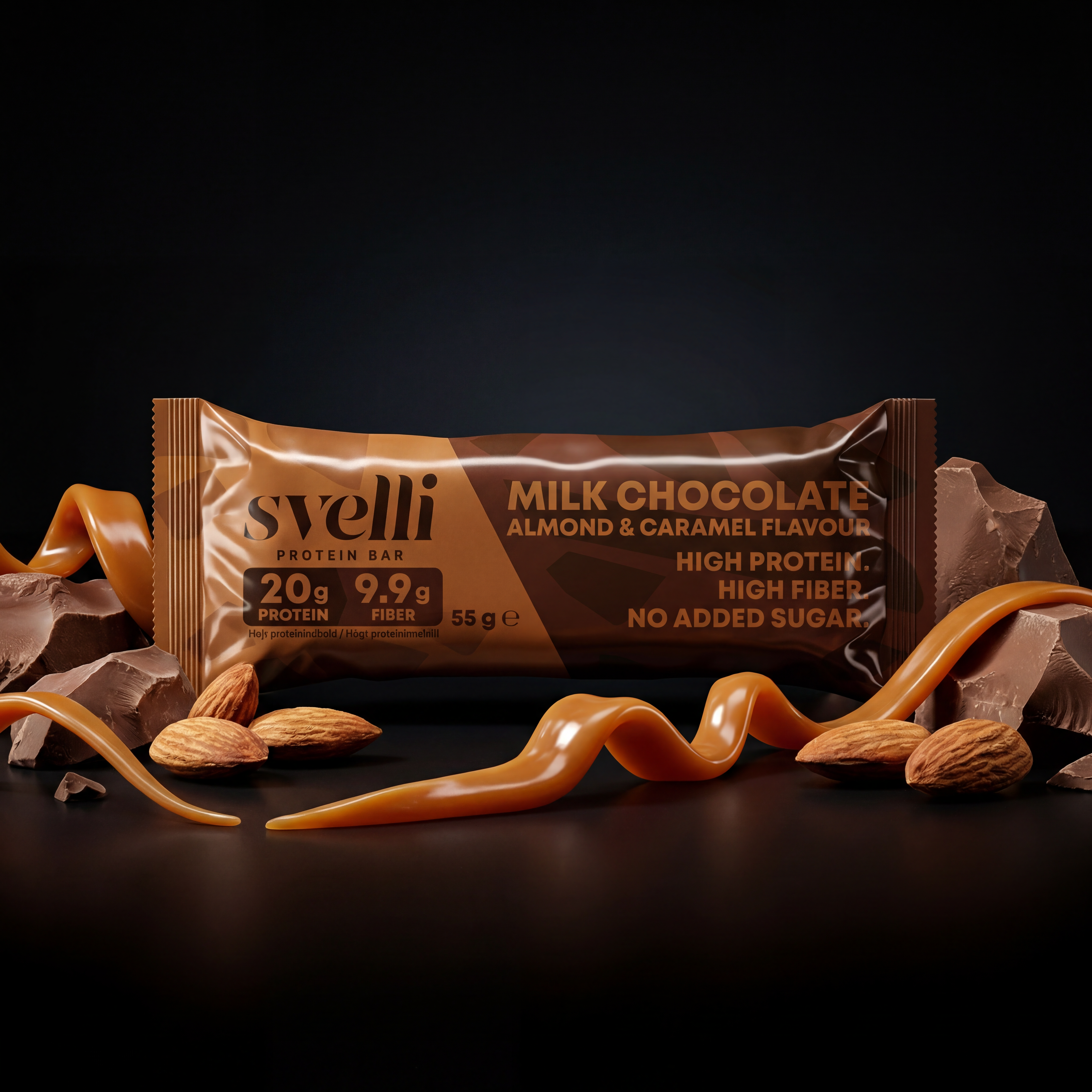 Svelli Milk Chocolate Almond & Caramel Proteinbar – Uden tilsat sukker