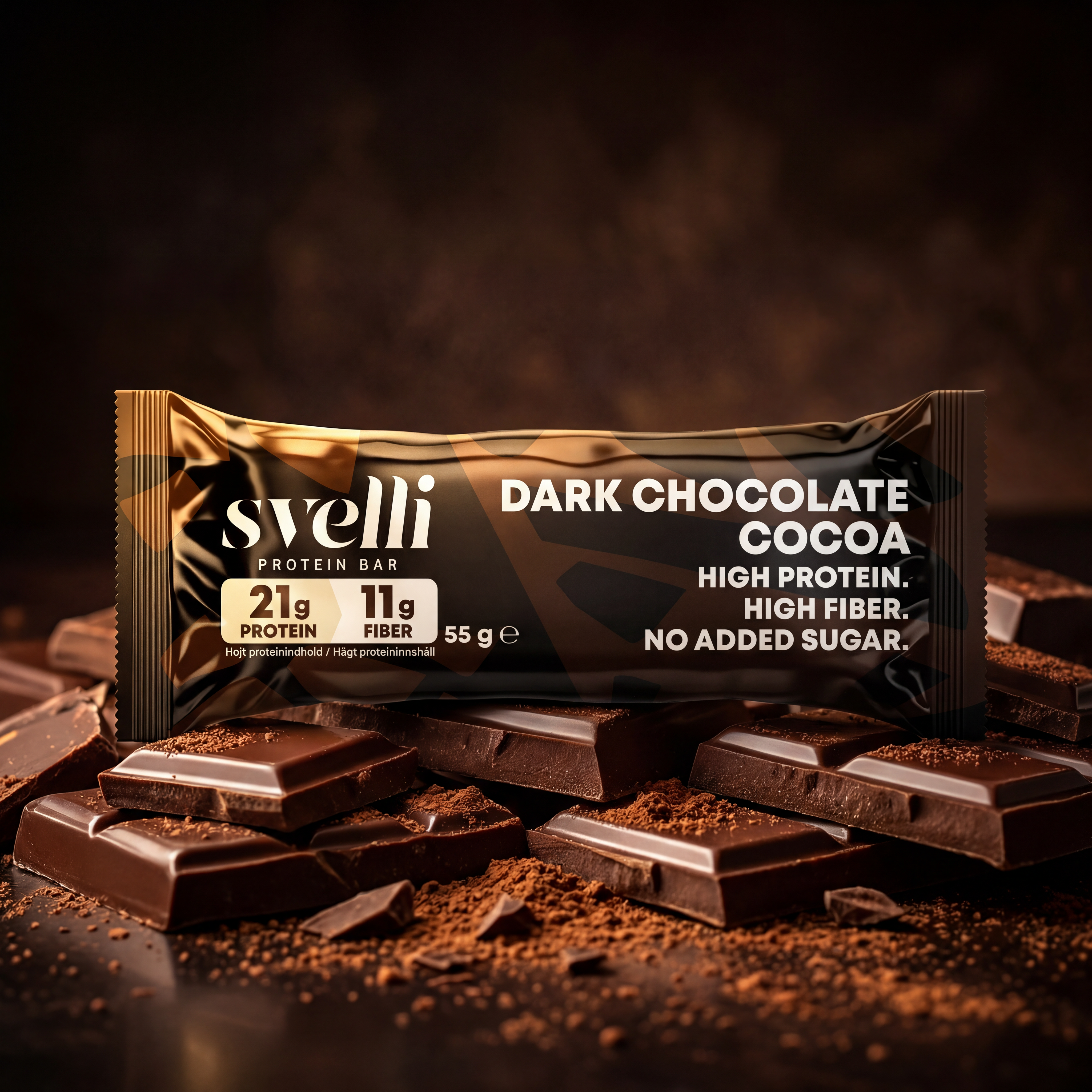 Svelli Dark Chocolate Cocoa Proteinbar - Uden tilsat sukker