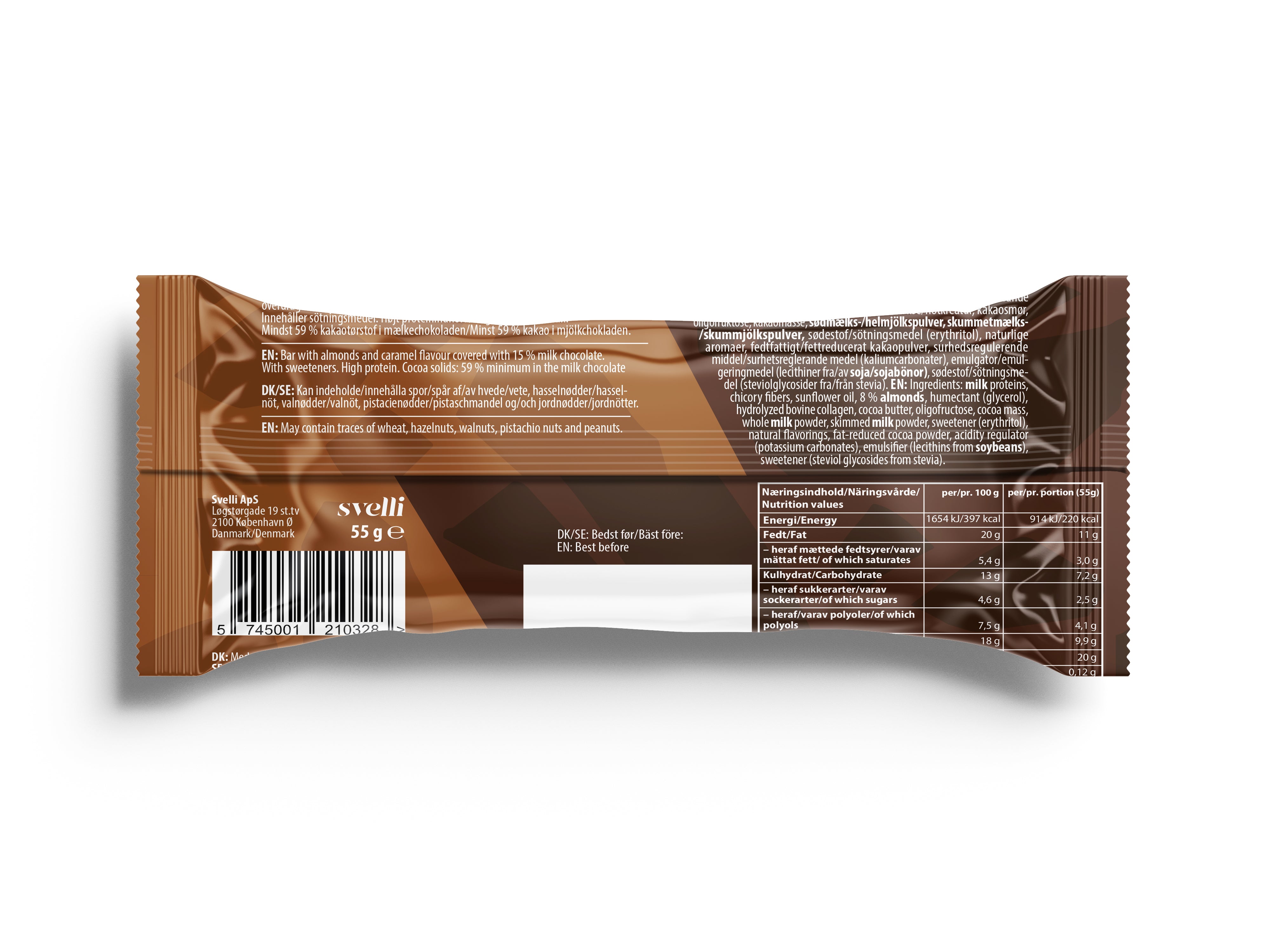 Svelli Milk Chocolate Almond & Caramel Proteinbar – Uden tilsat sukker