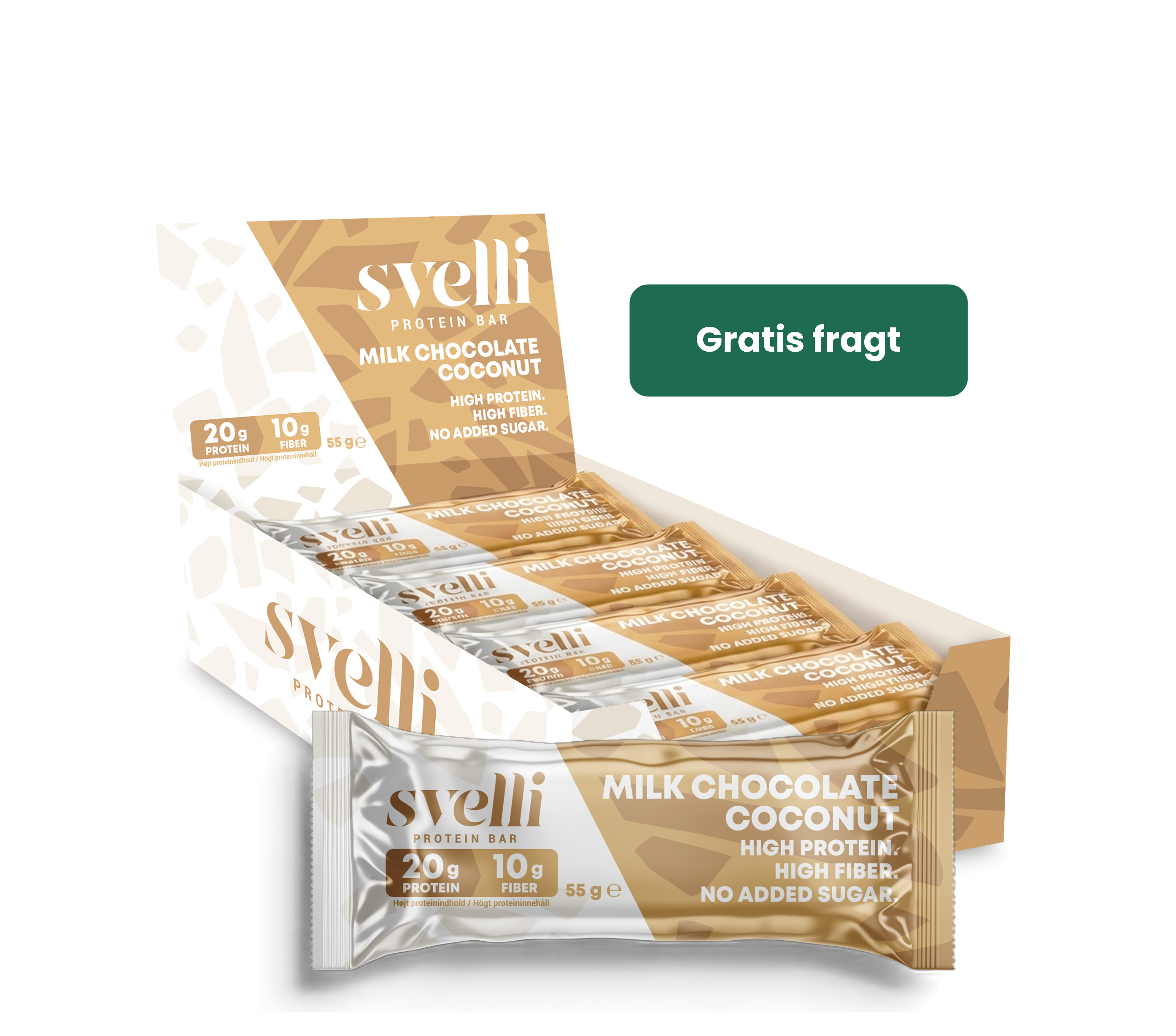 Svelli Milk Chocolate Coconut Proteinbar - Uden tilsat sukker (16 x 55g)